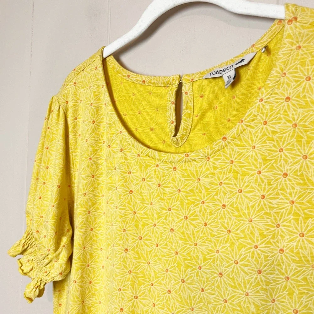 Toad & Co Laurel Dress XL yellow daisy floral short sleeve casual puffed sleeves